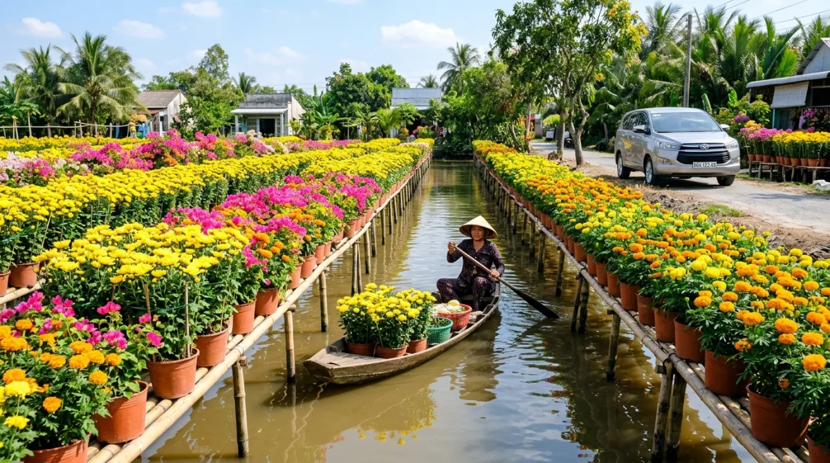 Thuê Xe Đi Đồng Tháp Làng Hoa Sa Đéc Rừng Tràm Gáo Giồng